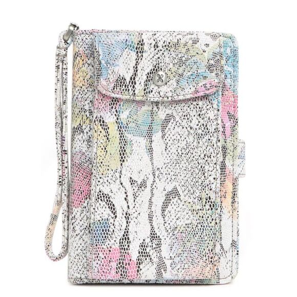 NWT Hobo Act Wristlet Wallet in Lizard Floral Leather White Pink Gray Blue NEW - Picture 1 of 16